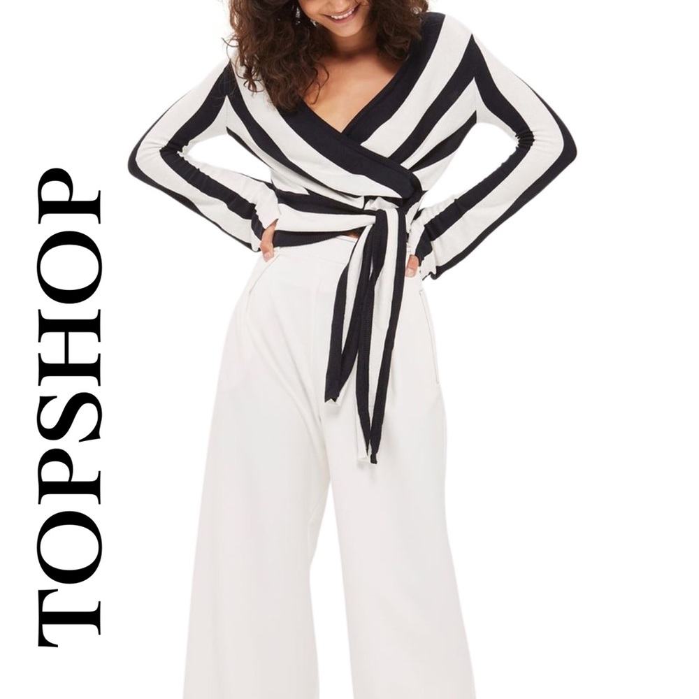 TOPSHOP Stripe Knitted Wrap Top